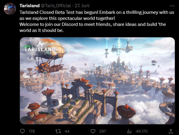 Tarisland Beta Twitter