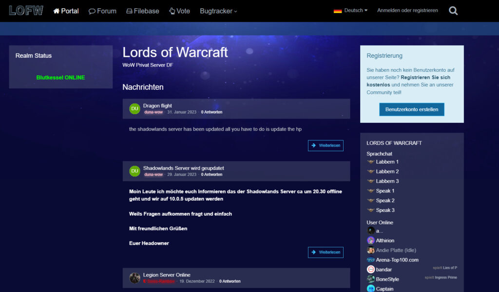 Lords of Warcraft Webseite